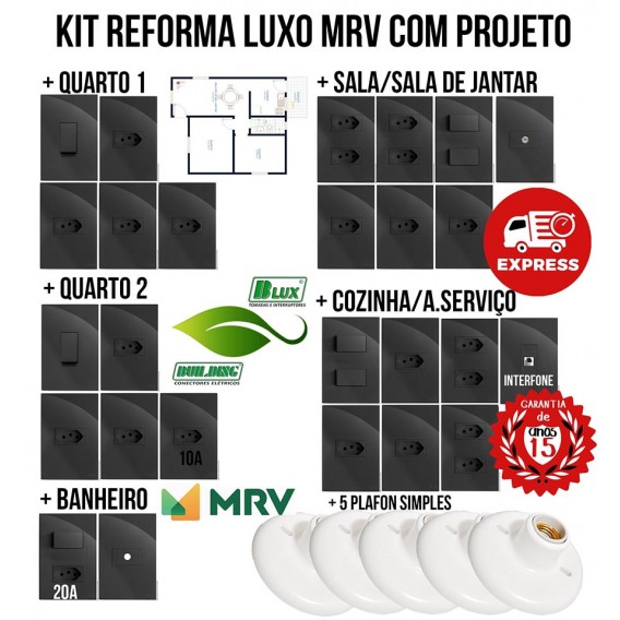 Kit Tomada Apto Completo Mrv Reforma Recta Blux Grafite Gloss